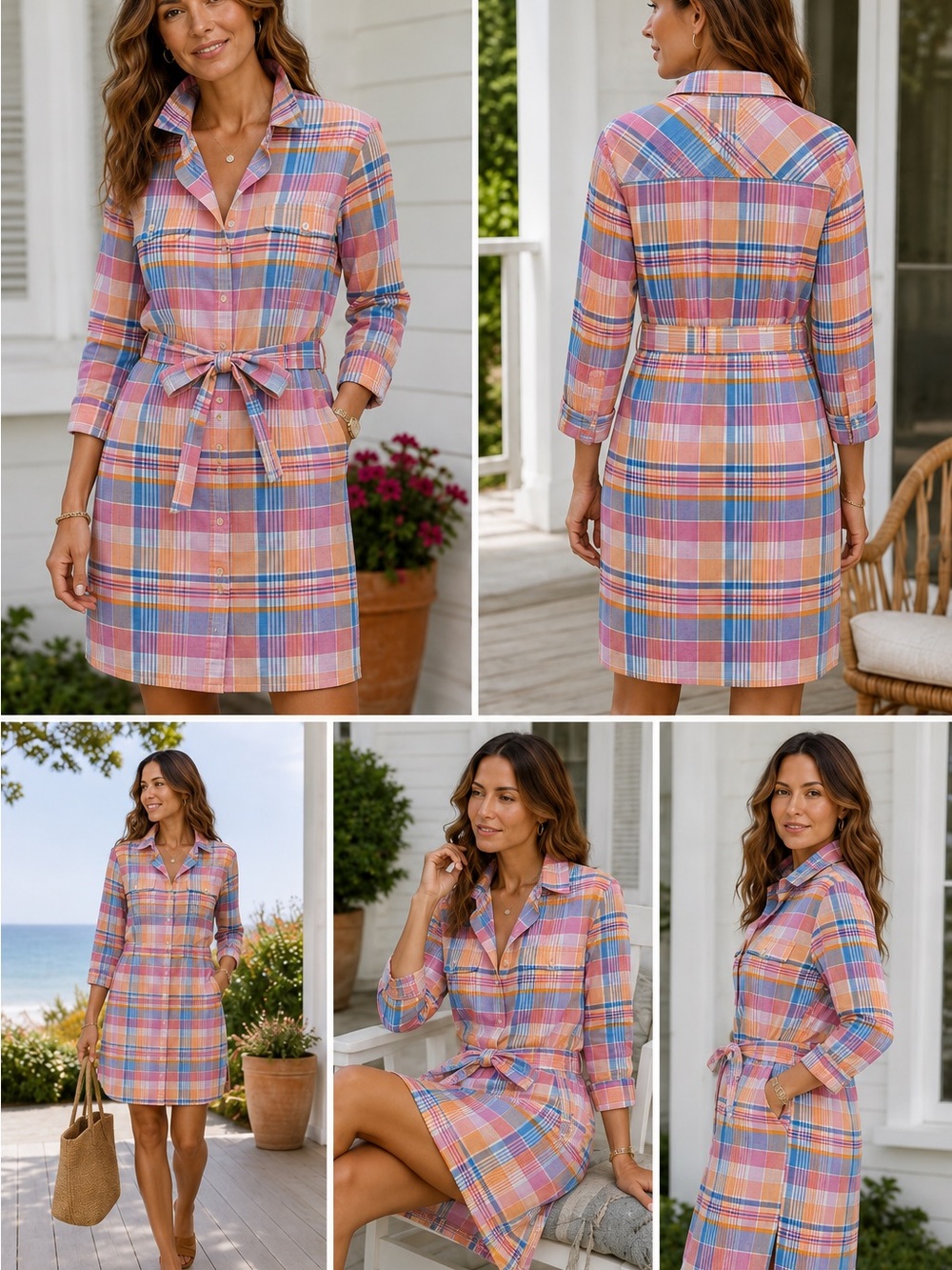 Lands End Plaid Cotton Shirt Dress Women S Midi Cottagecore Preppy Career Casual